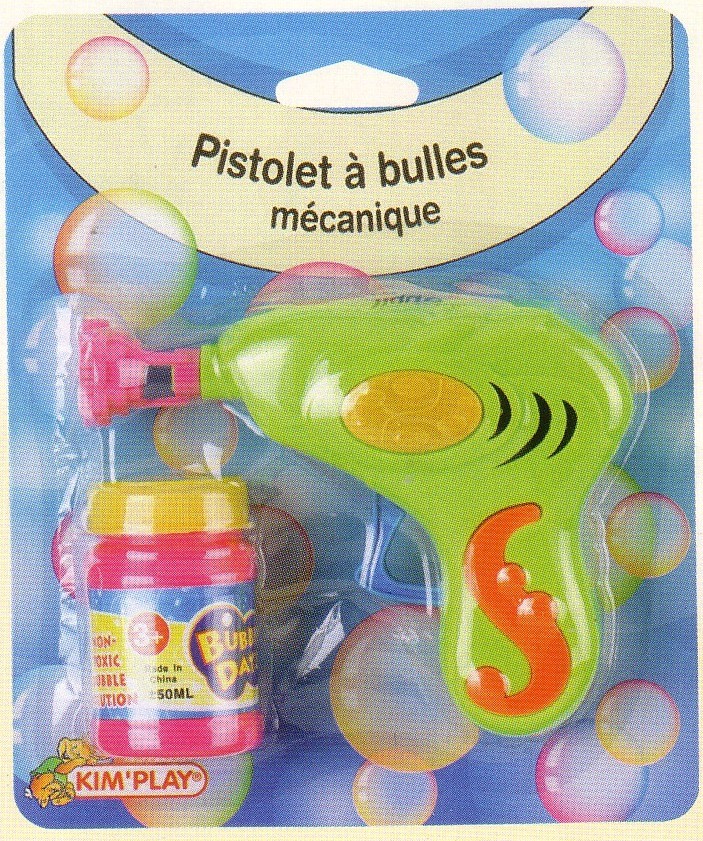 pistolet à bulles, mécanique + flacon de bulles, 15 cm de longueur