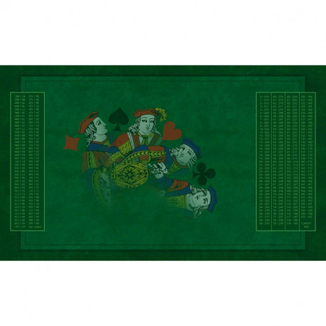 Tapis de belote, vert, avec tableau des points, Néoprène, 100 x 60 cm, belote à 4 et à 6