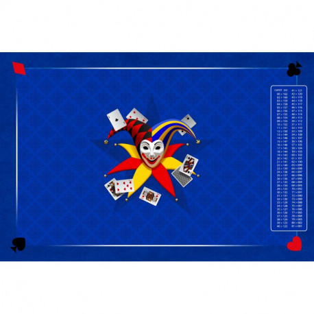 Tapis de belote, bleu, avec tableau des points, Néoprène, 60 x 40 cm